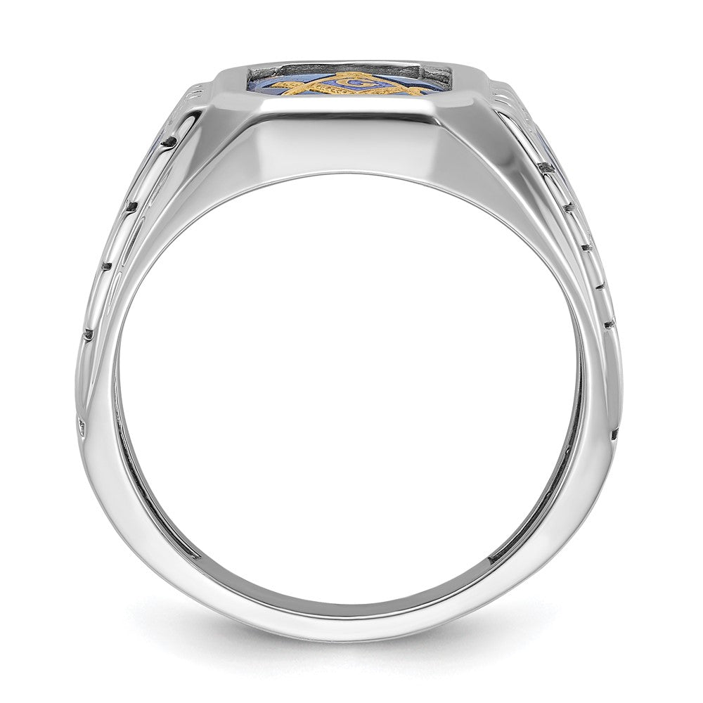 Exclusive 14K White Gold Masonic Ring with Lab-Created Sapphire - Stylish Design