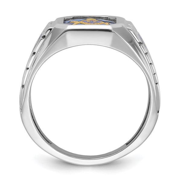 14K White Gold Masonic Ring with Lab-Created Sapphire