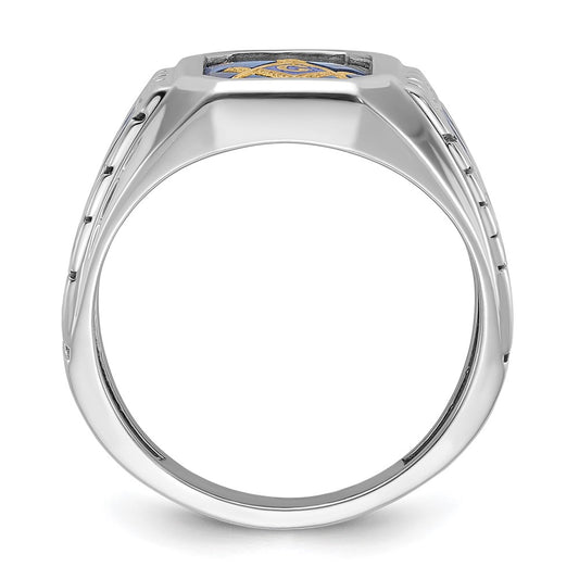 Exclusive 14K White Gold Masonic Ring with Lab-Created Sapphire - Stylish Design