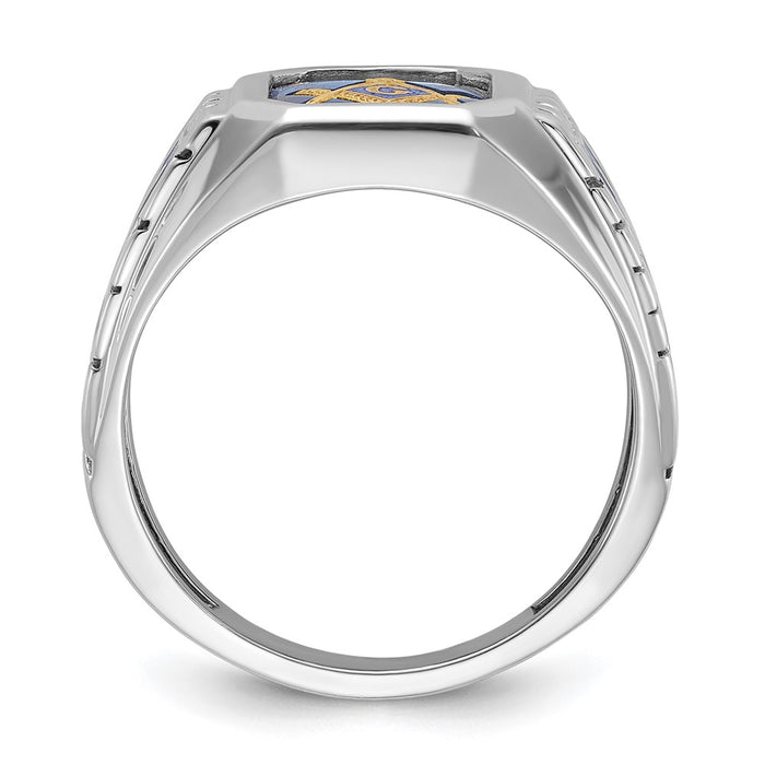 Exclusive 14K White Gold Masonic Ring with Lab-Created Sapphire - Stylish Design-2