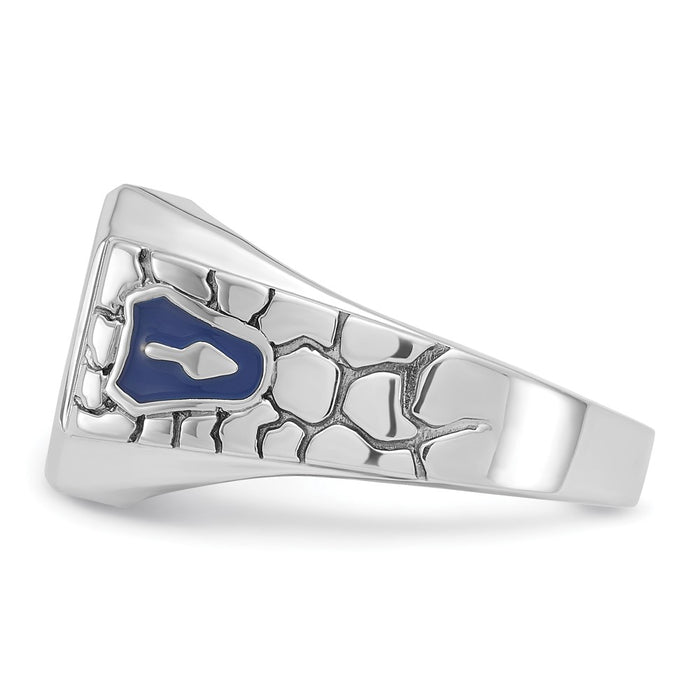 Exclusive 14K White Gold Masonic Ring with Lab-Created Sapphire - Stylish Design-3