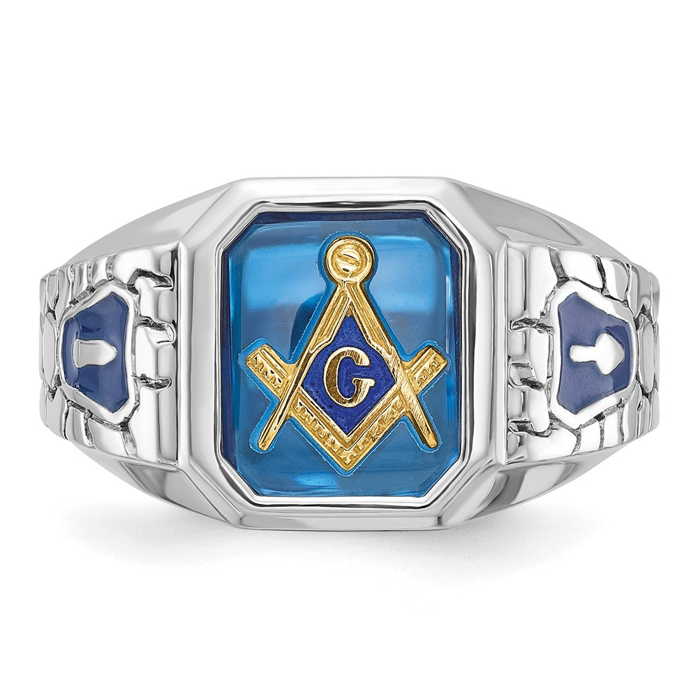 Exclusive 14K White Gold Masonic Ring with Lab-Created Sapphire - Stylish Design