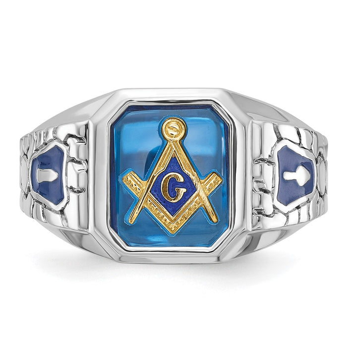 Exclusive 14K White Gold Masonic Ring with Lab-Created Sapphire - Stylish Design-4