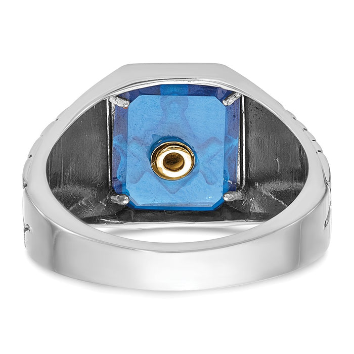 Exclusive 14K White Gold Masonic Ring with Lab-Created Sapphire - Stylish Design-5
