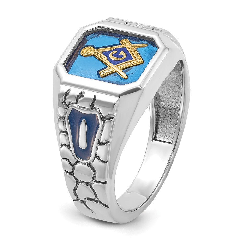 Exclusive 14K White Gold Masonic Ring with Lab-Created Sapphire - Stylish Design