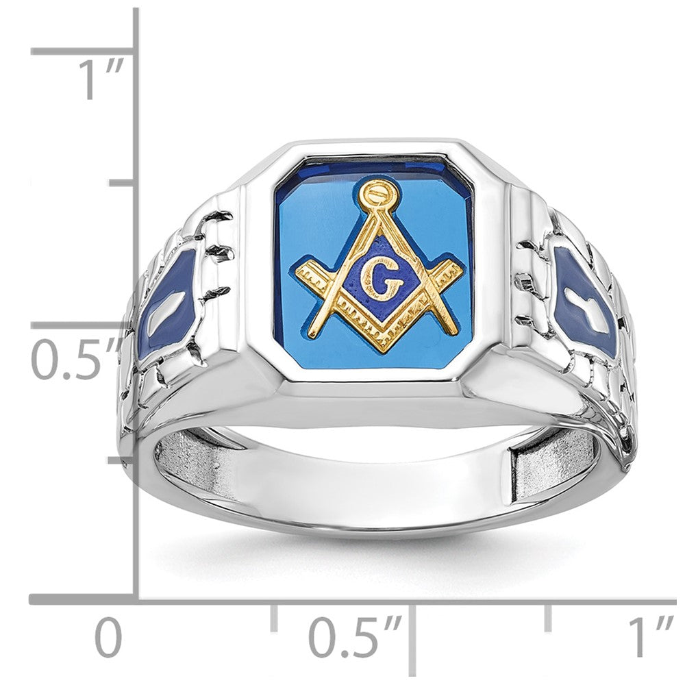 Exclusive 14K White Gold Masonic Ring with Lab-Created Sapphire - Stylish Design