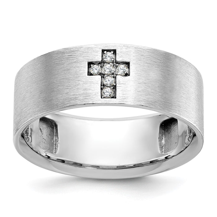 Shop High-Quality Men's 14K White Gold Cross Ring with 1/20 Carat Diamond-1
