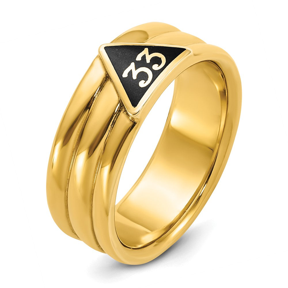 Shop Exclusive 14K Men's Polished Masonic Ring - Stylish Grooved Design, 33rd Degree