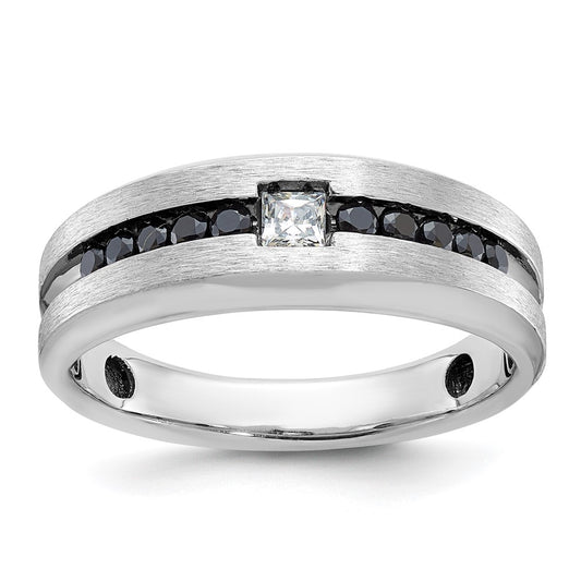 High-Quality Men's 14K White Gold Ring with Diamonds - Stylish Black Rhodium Finish