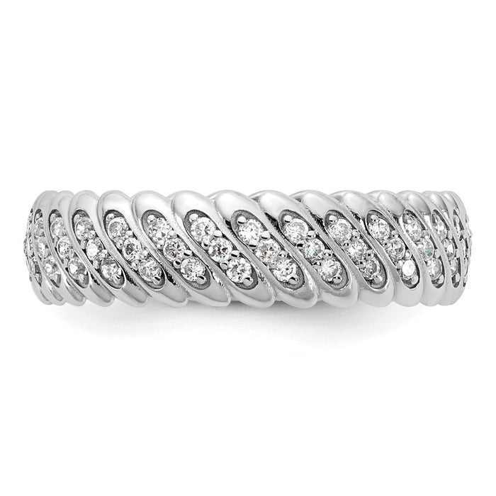 Designer 14K White Gold Polished Diamond Band Ring - Size 11, Stylish Value!-3