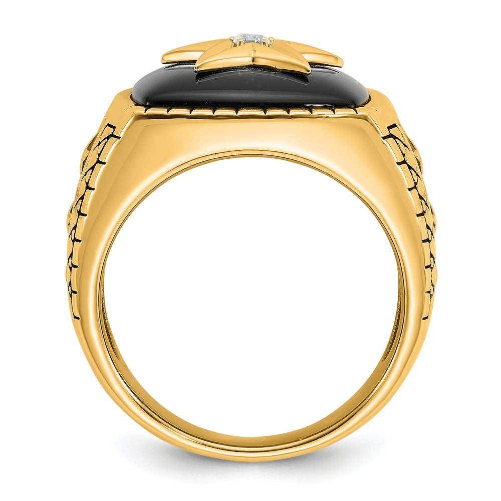 Shop Stylish 10K Polished Men's Ring with Star Onyx & Diamonds - Luxury Value