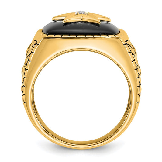 Shop Stylish 10K Polished Men's Ring with Star Onyx & Diamonds - Luxury Value