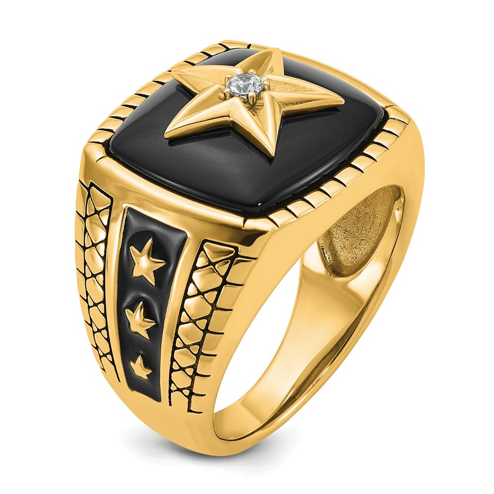 Shop Stylish 10K Polished Men's Ring with Star Onyx & Diamonds - Luxury Value