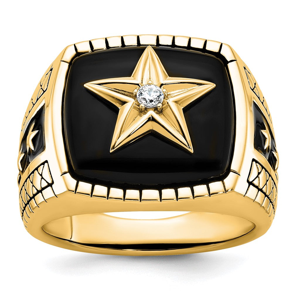 Shop Stylish 10K Polished Men's Ring with Star Onyx & Diamonds - Luxury Value