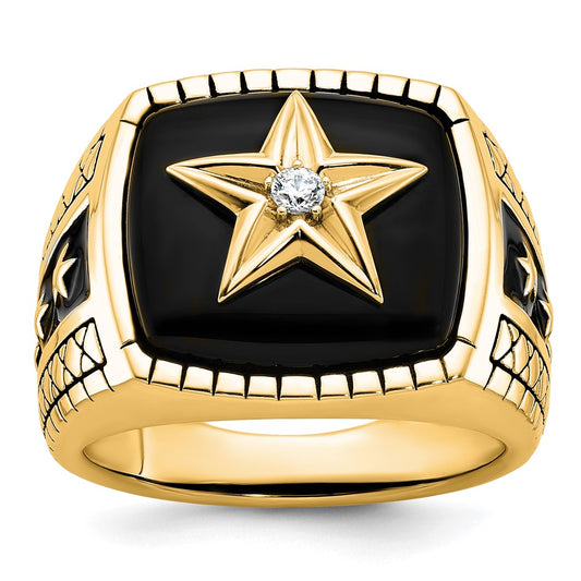 Shop Stylish 10K Polished Men's Ring with Star Onyx & Diamonds - Luxury Value