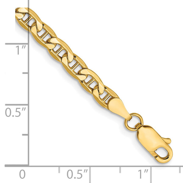 14K Gold Anchor Bracelet, 4mm Semi-Solid