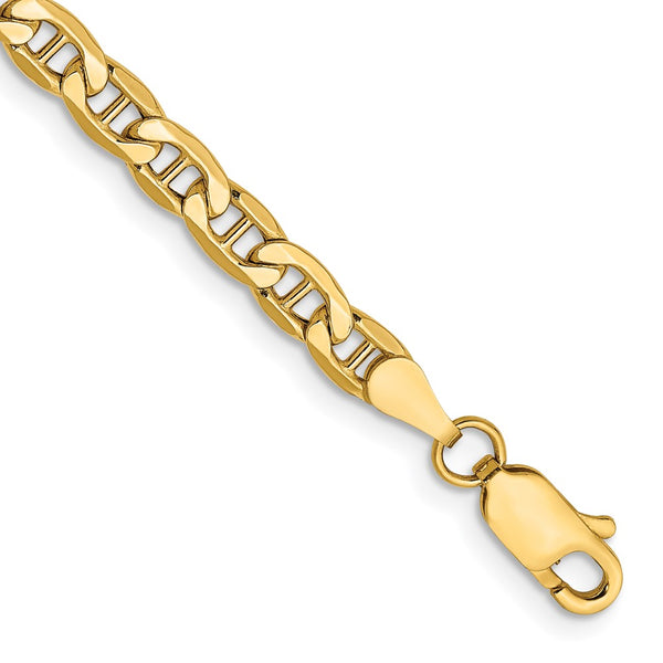 14K Gold Anchor Bracelet, 4mm Semi-Solid