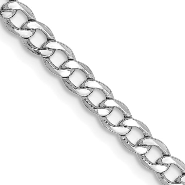 14K White Gold Curb Chain, 3.35mm Links