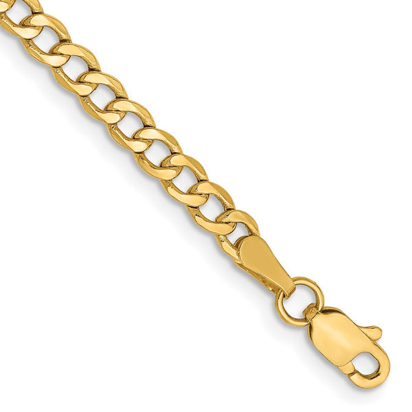 14K Gold Semi-Solid Curb Bracelet - 3.35mm Links