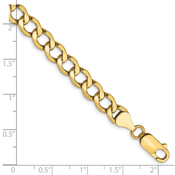 14K Gold Semi-Solid Curb Bracelet - 6.5mm Links