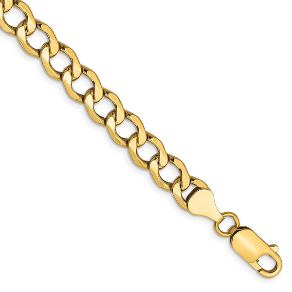 14K Gold Semi-Solid Curb Bracelet - 6.5mm Links
