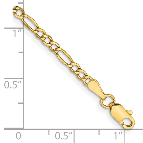 14K Gold 2.5mm Semi-Solid Figaro Chain Necklace