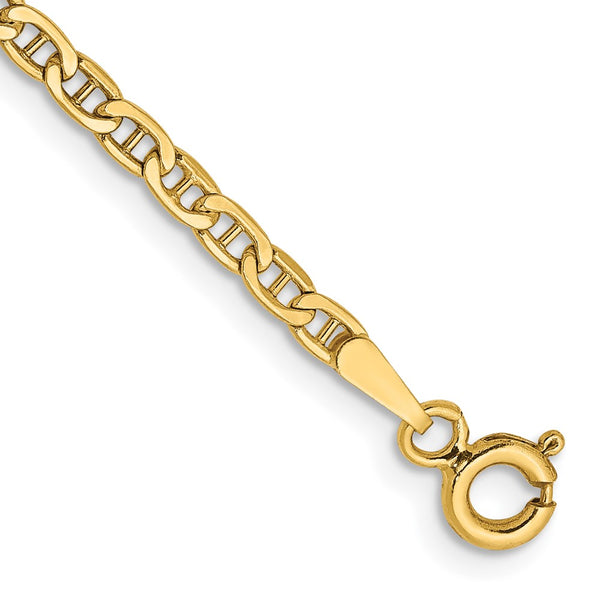 14K Gold 10-Inch 2.4mm Semi-Solid Anchor Anklet