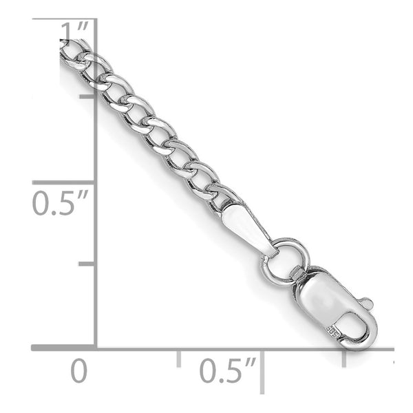 14K White Gold 2.5mm Semi-Solid Curb Anklet