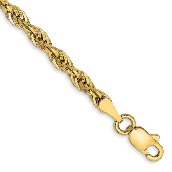 14K Gold 8-Inch 3mm Semi-Solid Rope Chain