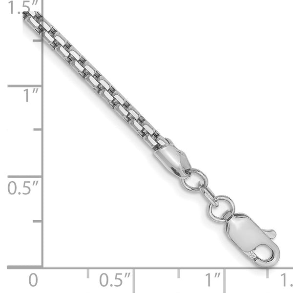 14K White Gold 7-Inch Round Box Bracelet - 2.45mm Thick