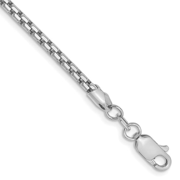14K White Gold 7-Inch Round Box Bracelet - 2.45mm Thick