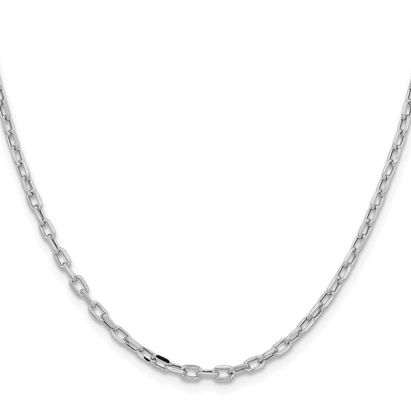 14K White Gold 3mm Semi-Solid D/C Open Link Cable Chain Necklace