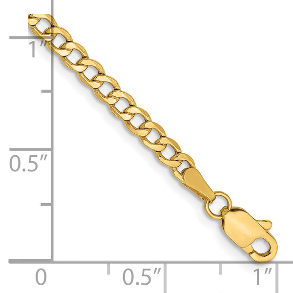 14K Gold 8-Inch Semi-Solid Curb Bracelet - 2.85mm Links