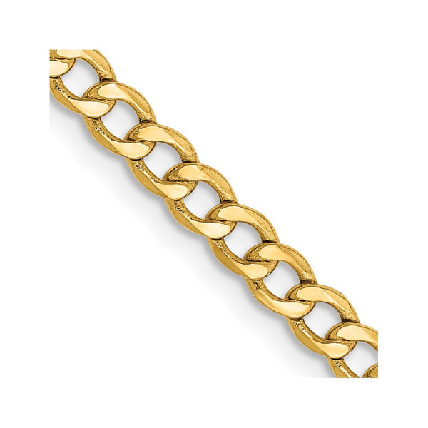 14K Gold 18-Inch Curb Chain - 2.85mm Links, Lobster Clasp