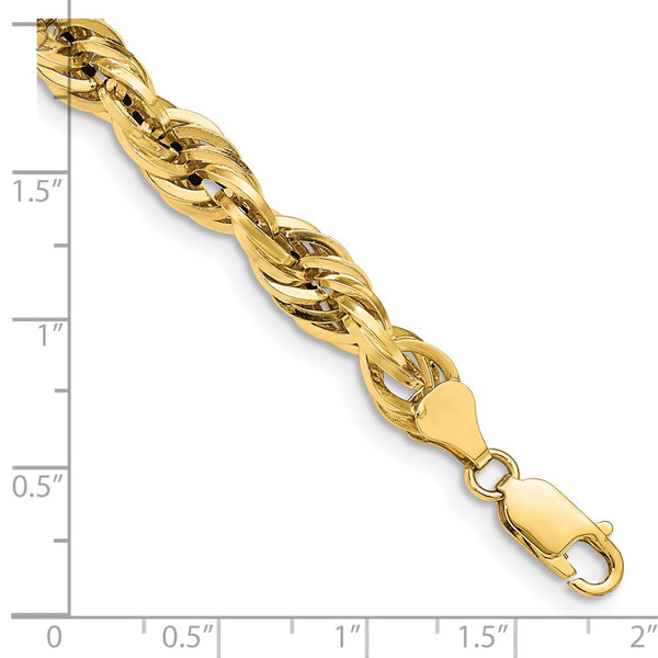 14K Gold 8-Inch 7mm Semi-Solid Rope Chain - Clasp Included