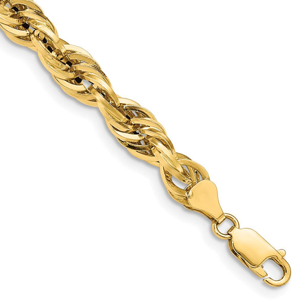 14K Gold 8-Inch 7mm Semi-Solid Rope Chain - Clasp Included