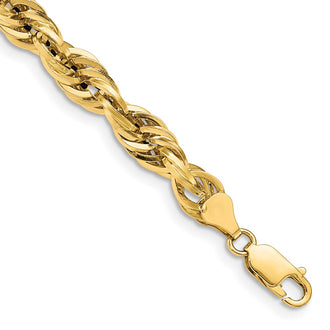Shop Luxury 14K Gold 8-Inch 7mm Semi-Solid Rope Chain - Stylish Clasp Included