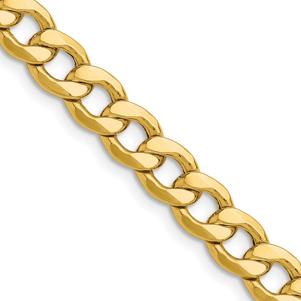 14K Gold 7.5mm Semi-Solid Curb Chain Necklace