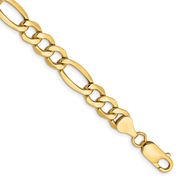 14K Gold Figaro Bracelet, 7.3mm Links