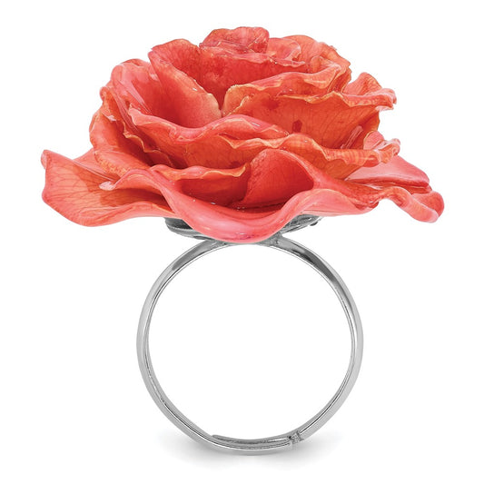 Exclusive Adjustable Silver-Tone Ring with Pink Rose - Stylish and Affordable