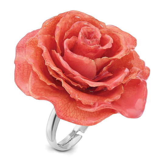 Exclusive Adjustable Silver-Tone Ring with Pink Rose - Stylish and Affordable