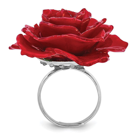 Buy Exclusive Adjustable Silver-Tone Ring with Lacquer-Dipped Red Rose