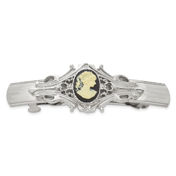Buy Stylish 1928 Jewelry Silver-Tone Ornate Black Acrylic Cameo Hair Clip-1