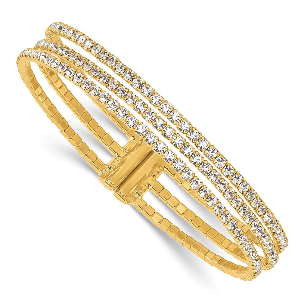 Exclusive Radiant Gold-tone Crystal Triple Row Cuff Bangle - Stylish & Adjustable