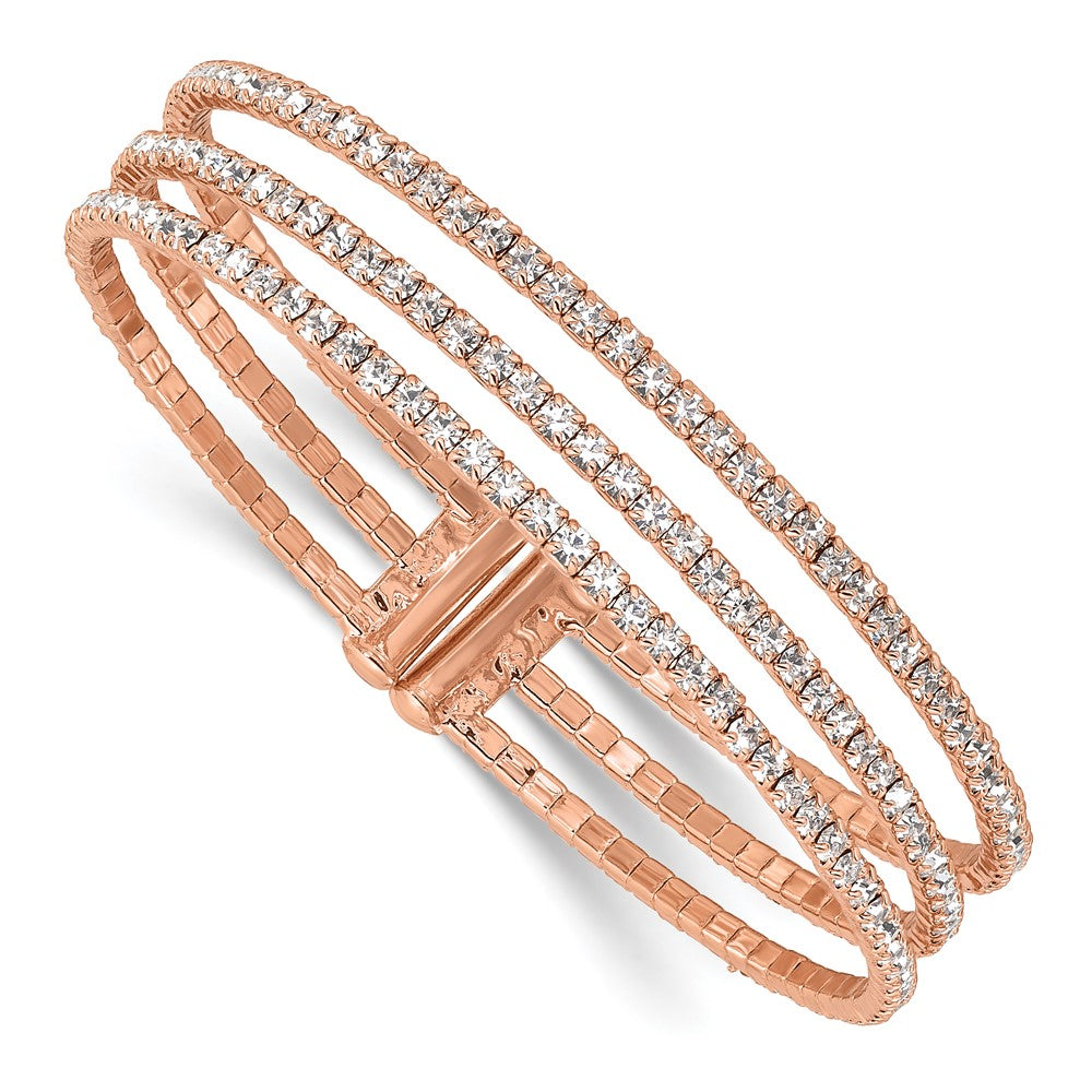 Buy Stylish Rose Gold-Tone Crystal Triple Row Cuff Bangle - Affordable Luxury