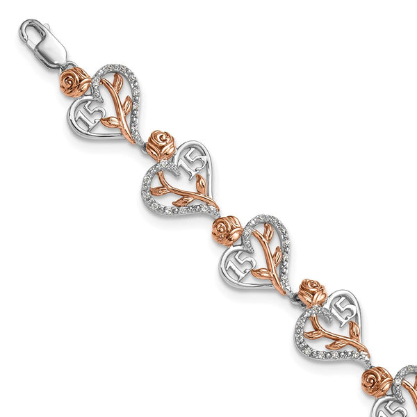 14K White & Rose Gold Diamond Heart Bracelet - Quinceañera