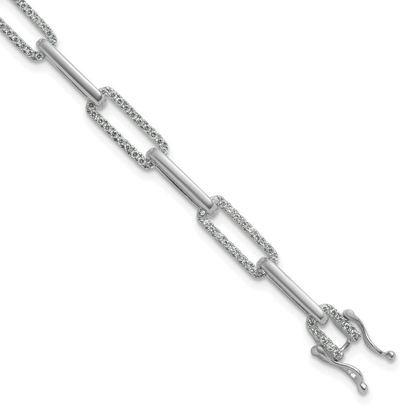 14K White Gold Polished Diamond Paperclip Bracelet