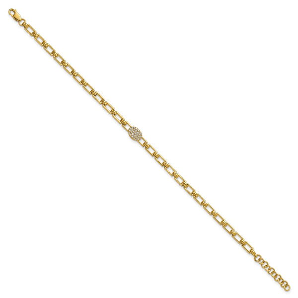 14K Gold Polished Diamond Oval Cluster Bracelet, 1-Inch Extension