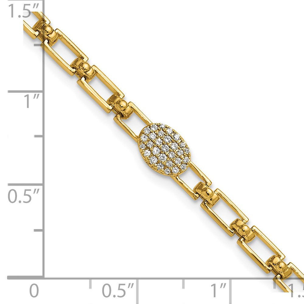 High-Quality 14K Gold Polished Diamond Oval Cluster Bracelet, Stylish 1-Inch Extension