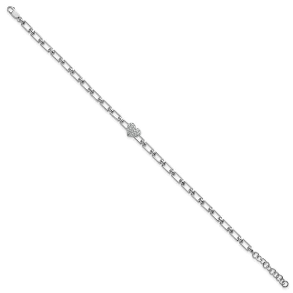 14K White Gold Diamond Heart Cluster Bracelet, 1-Inch Extension